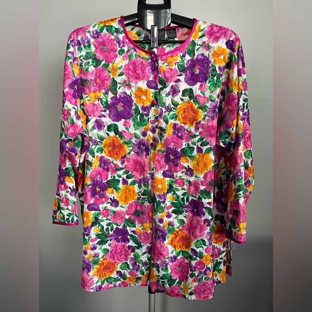 VTG LA Collection Loni Anderson Floral Button Down Housecoat Robe Size Medium